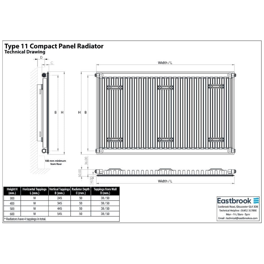 Aquarius Type 11 Compact Panel Radiator In Gloss White