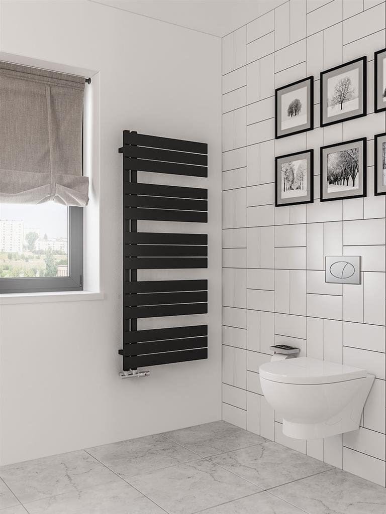 Eastbrook Designer Towel Radiators Eastbrook Helmsley Straight Vertical Designer Towel Rail in Matt Black 1400 x 600 / Central Heating