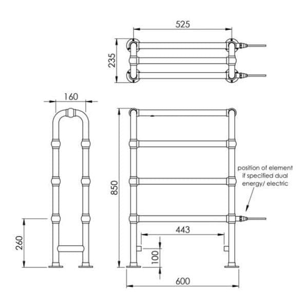 Vogue Towel Horse Vogue Arcadia Traditional Straight Towel Radiator in Chrome