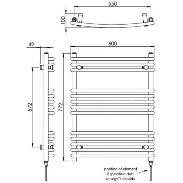 Vogue Designer Towel Radiator Vogue Melody Curved Designer Towel Radiator in Chrome