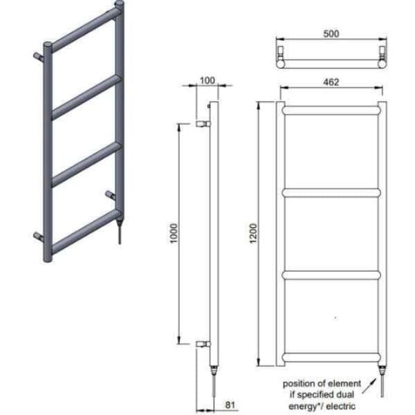 Vogue Ladder Rail Vogue Grace Straight Designer Towel Rail in Chrome 1200 x 500 / Central Heating