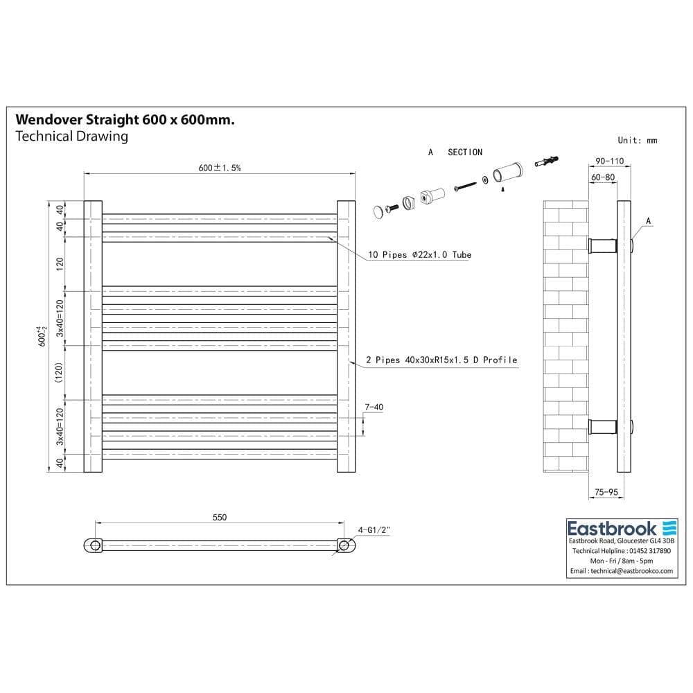 Eastbrook Wendover Straight Vertical Heated Towel Rail in Matt Black