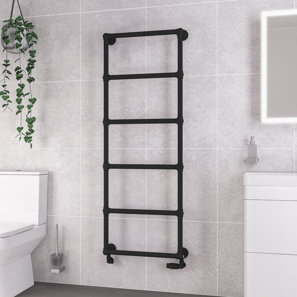 Eastbrook Traditional Towel Radiators Eastbrook Stour Vertical Traditional Heated Towel Rail in Matt Black 1550 x 600 / Central Heating