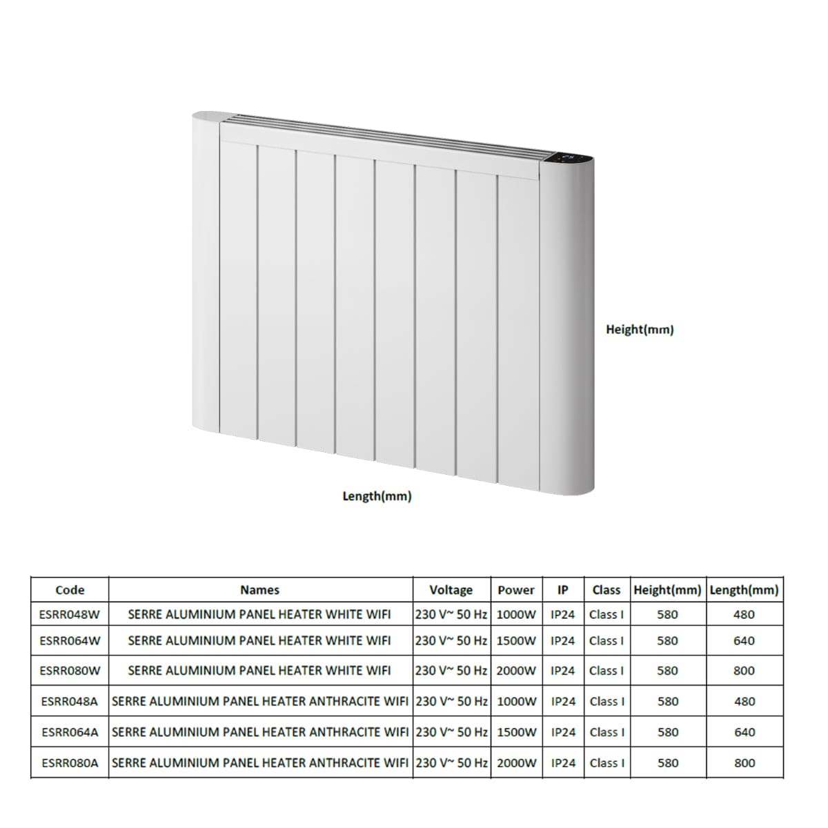 Reina Panel Radiator Reina Serre Electric Radiator with Wi-Fi Enabled LCD Display