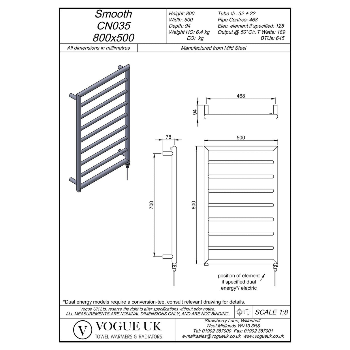 Vogue Designer Towel Radiators Vogue Smooth Straight Vertical Designer Towel Rail in Chrome 800 x 500 / Central Heating