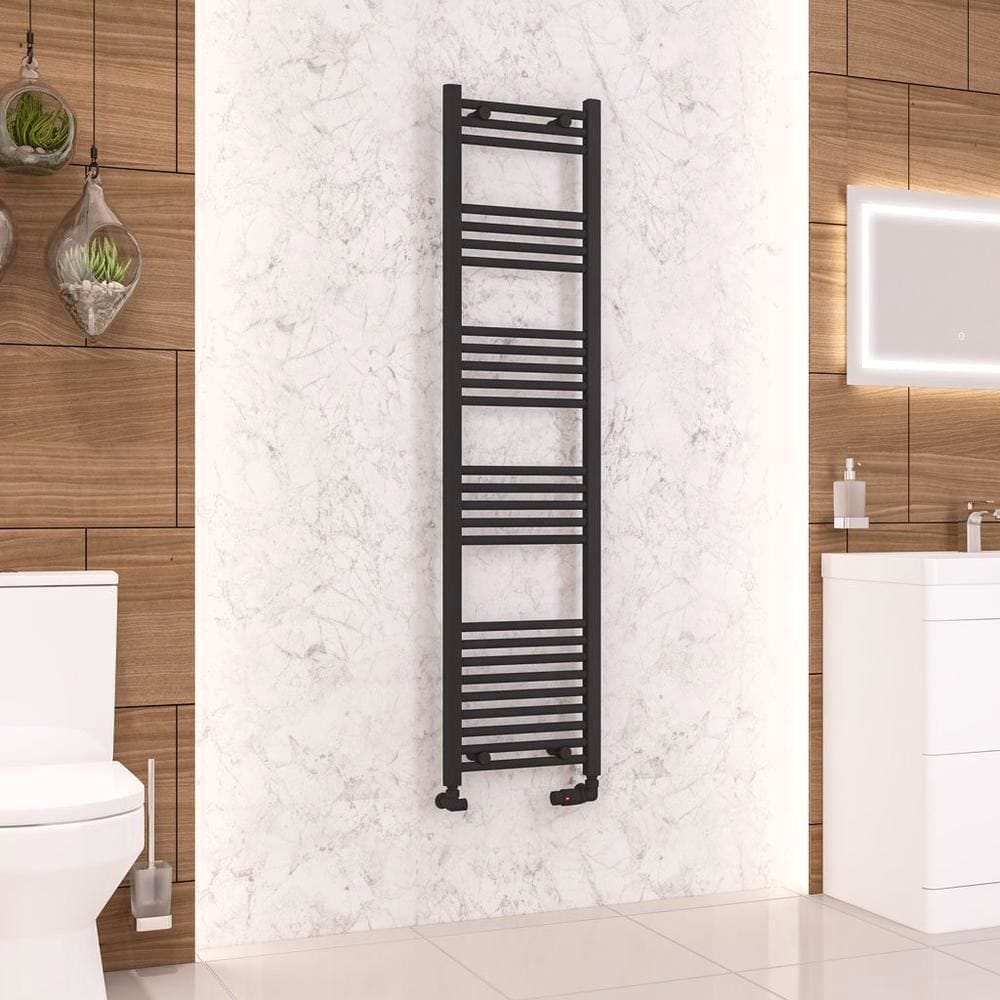 Eastbrook Ladder Rail Eastbrook Wendover Straight Vertical Heated Towel Rail in Matt Black 1600 x 400 / Dual Fuel