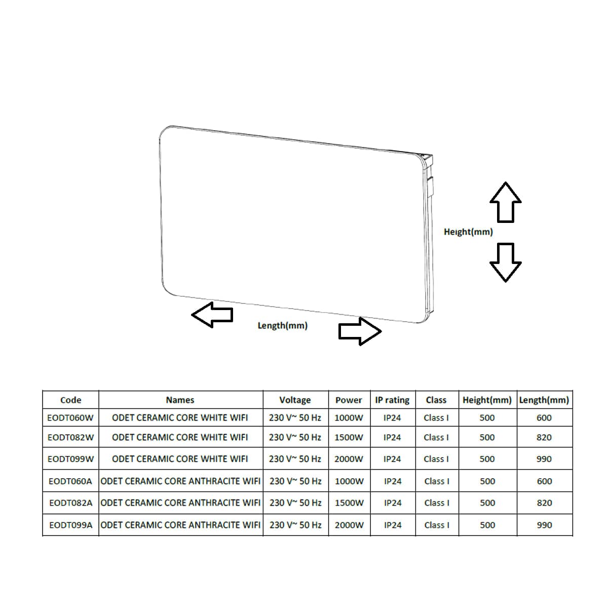 Reina Flat Panel Radiator Reina Odet Ceramic Core WiFi Electric Radiator