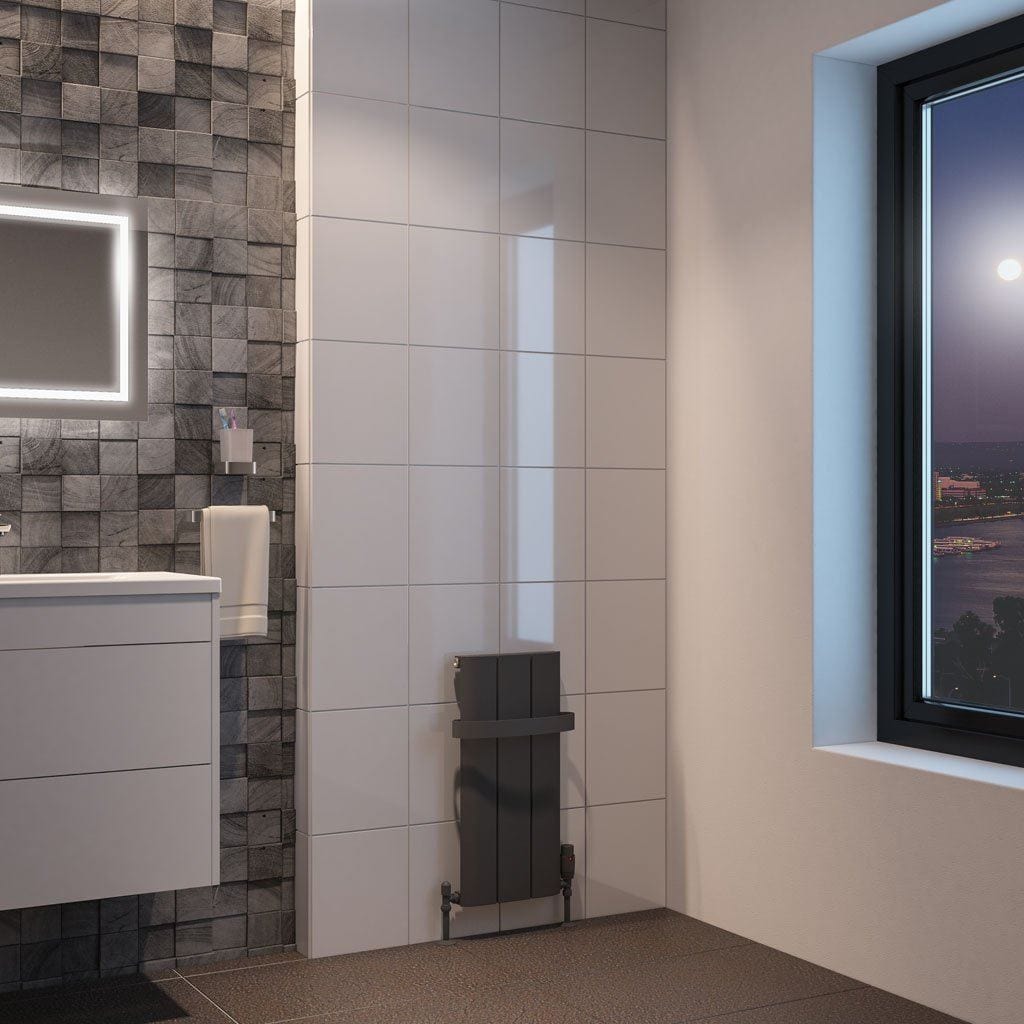 Eastbrook Vertical Panel Radiators Eastbrook Peretti Straight Vertical Aluminium Radiator in Matt Anthracite 600 x 280 / Dual Fuel