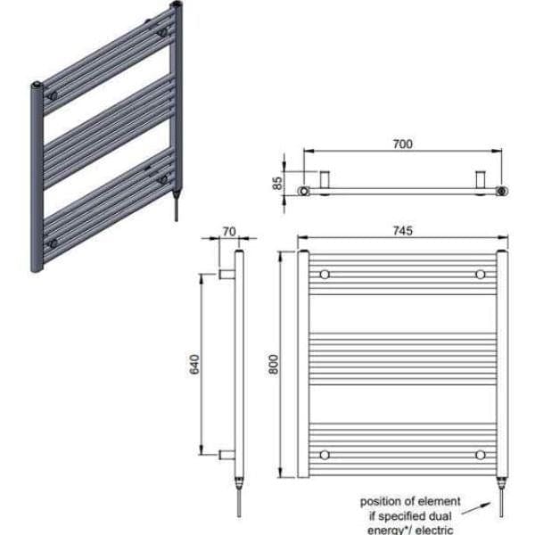 Vogue Ladder Rails Vogue Axis Straight Ladder Towel Rail in Chrome