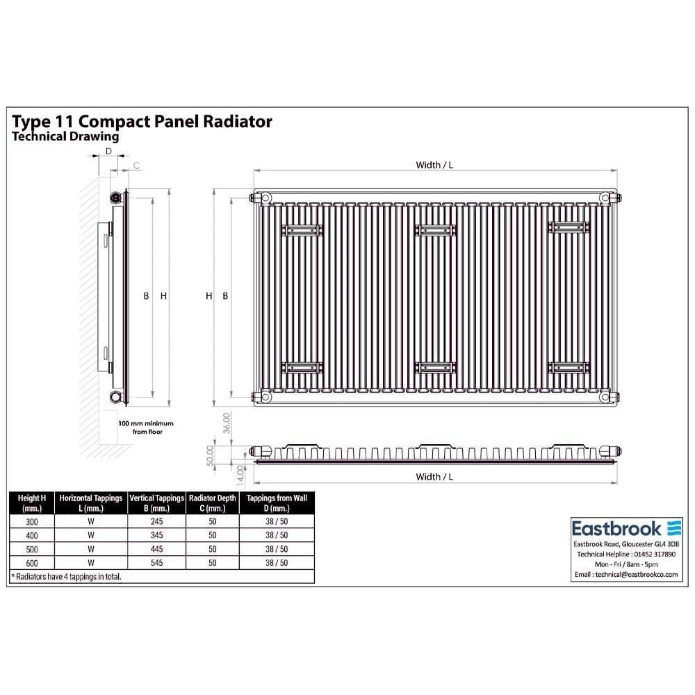 Aquarius Bathrooms Type 11 Aquarius Type 11 Compact Panel Radiator In Gloss White