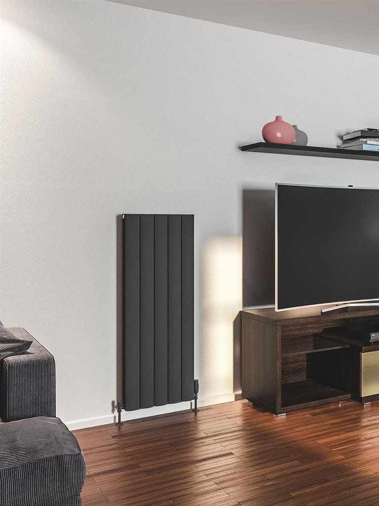Eastbrook Panel Radiators Eastbrook Guardia Straight Vertical Aluminium Radiator in Matt Anthracite 1200 x 470