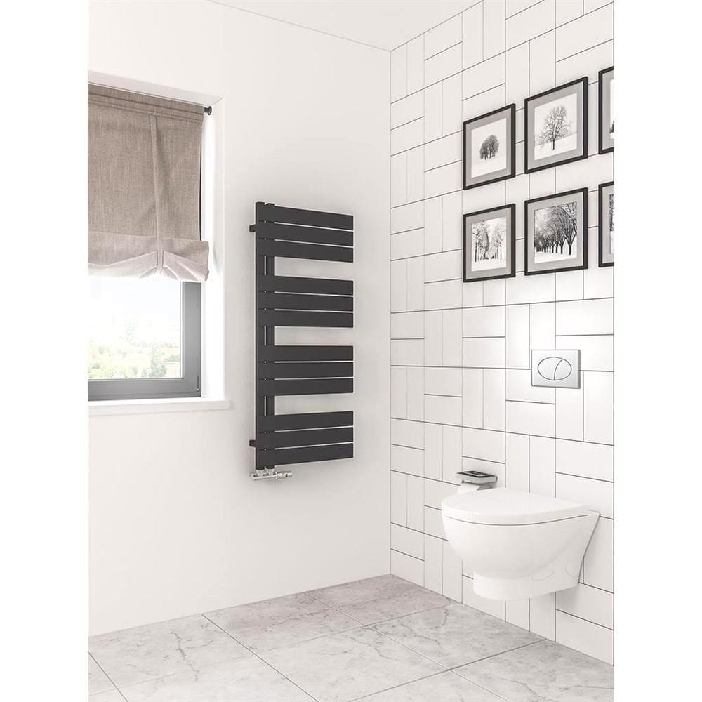 Eastbrook Designer Towel Radiator Eastbrook Helmsley Straight Vertical Designer Towel Rail in Matt Black 1150 x 500 / Electric Only
