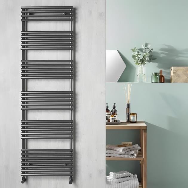 Redroom Designer Towel Radiators Redroom TT Lux Straight Vertical Heated Towel Rail in Matt Black 1635 x 496