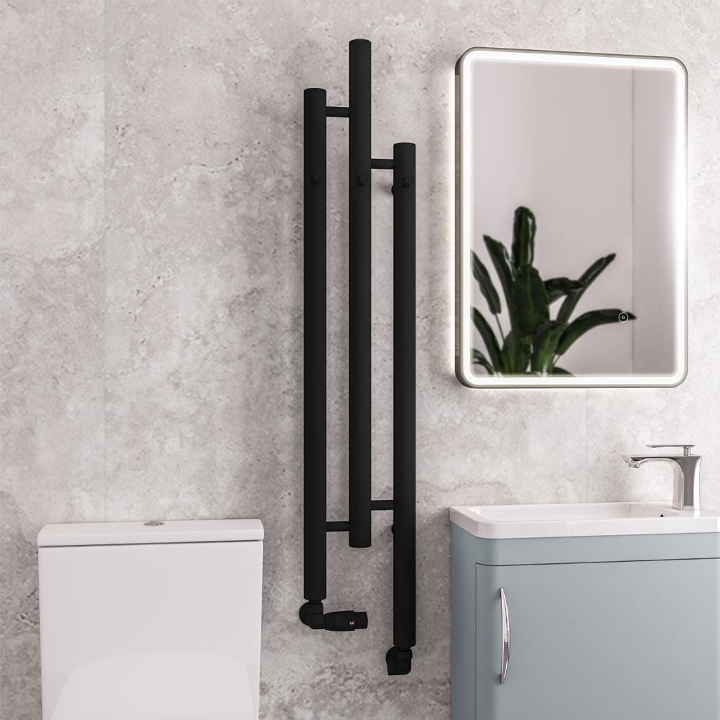 Eastbrook Designer Towel Radiators Eastbrook Portchester Vertical Designer Radiator in Matt Black Electric Only