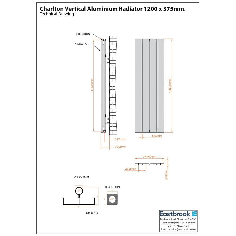 Eastbrook Panel Radiator Eastbrook Charlton Vertical Designer Radiator in Matt White