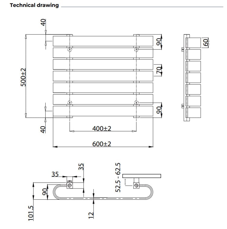 KRAD Panel Radiators K-RAD Denver Straight Horizontal Designer Radiator in Gloss White