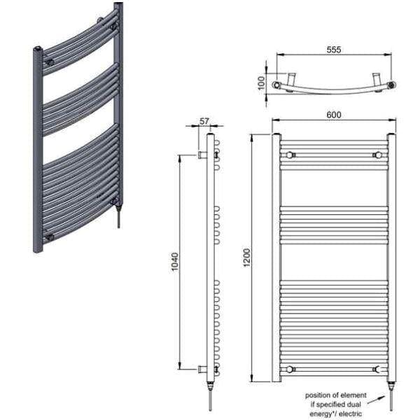Vogue Ladder Rail Vogue Combes Curved Ladder Towel Rail in Chrome 1200 x 600 / Dual Fuel