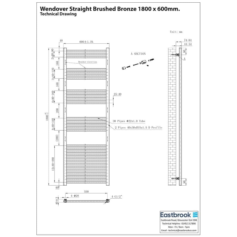 Eastbrook Wendover Straight Heated Towel Rail in Brushed Gunmetal