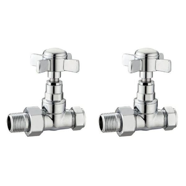 Vogue Radiator Valves Vogue Crosshead Traditional Manual Straight Radiator Valves Pair - Chrome - VL008 15MMST-CP