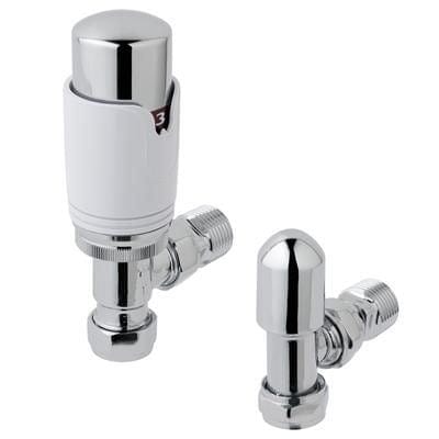 Totally Rads Eastbrook Biava Thermostatic Angled Radiator Valve and Lockshield - Chrome/White - 12.047