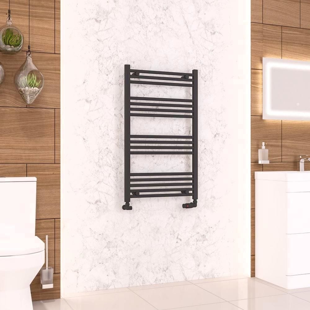 Eastbrook Ladder Rail Eastbrook Wendover Straight Vertical Heated Towel Rail in Matt Black 1000 x 600 / Electric Only