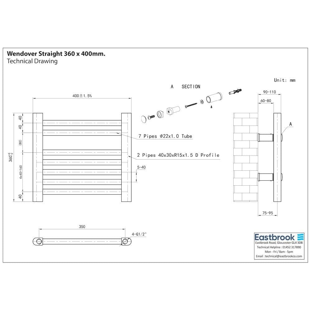 Eastbrook Ladder Rails Eastbrook Wendover Straight Vertical Heated Towel Rail in Matt Black