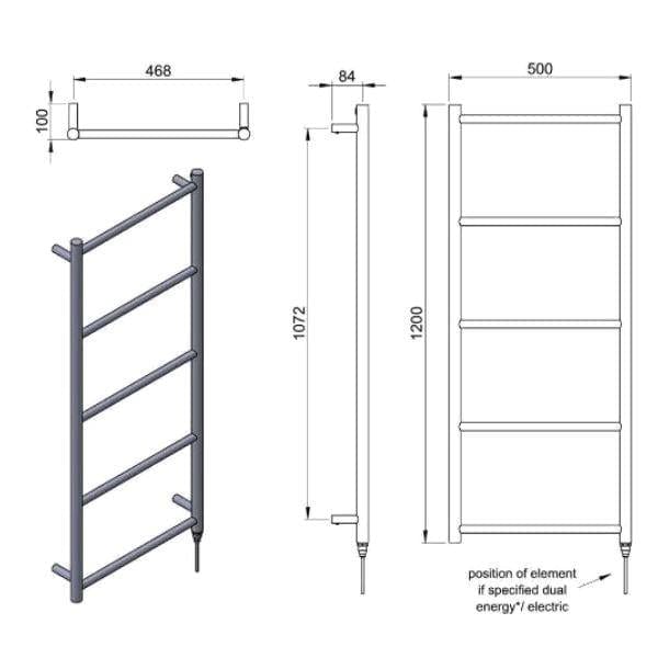 Vogue Ladder Rail Vogue Galaxy Straight Heated Towel Rail in Polished Stainless Steel