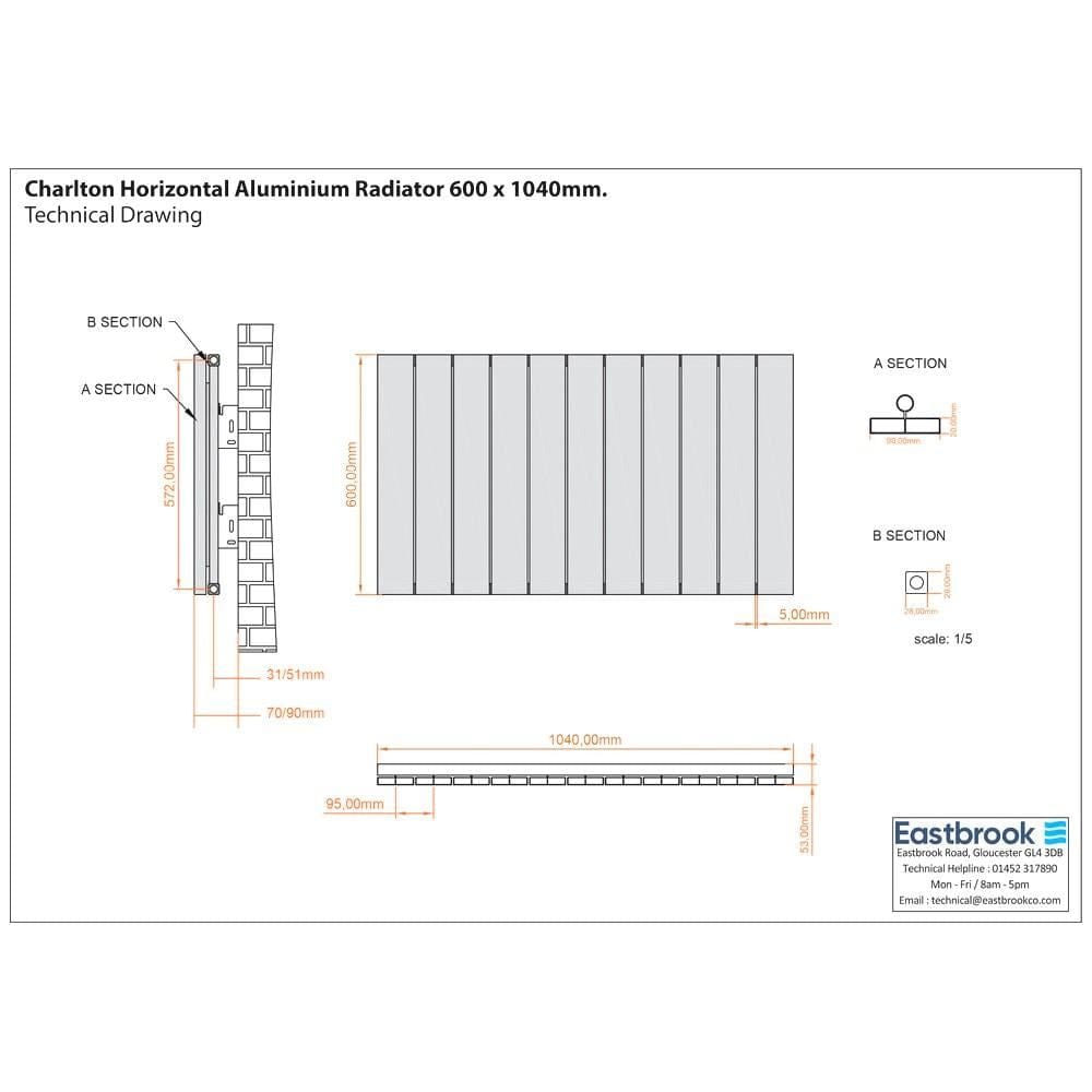 Eastbrook Flat Panel Radiators Eastbrook Charlton Horizontal Designer Radiator in Matt Anthracite