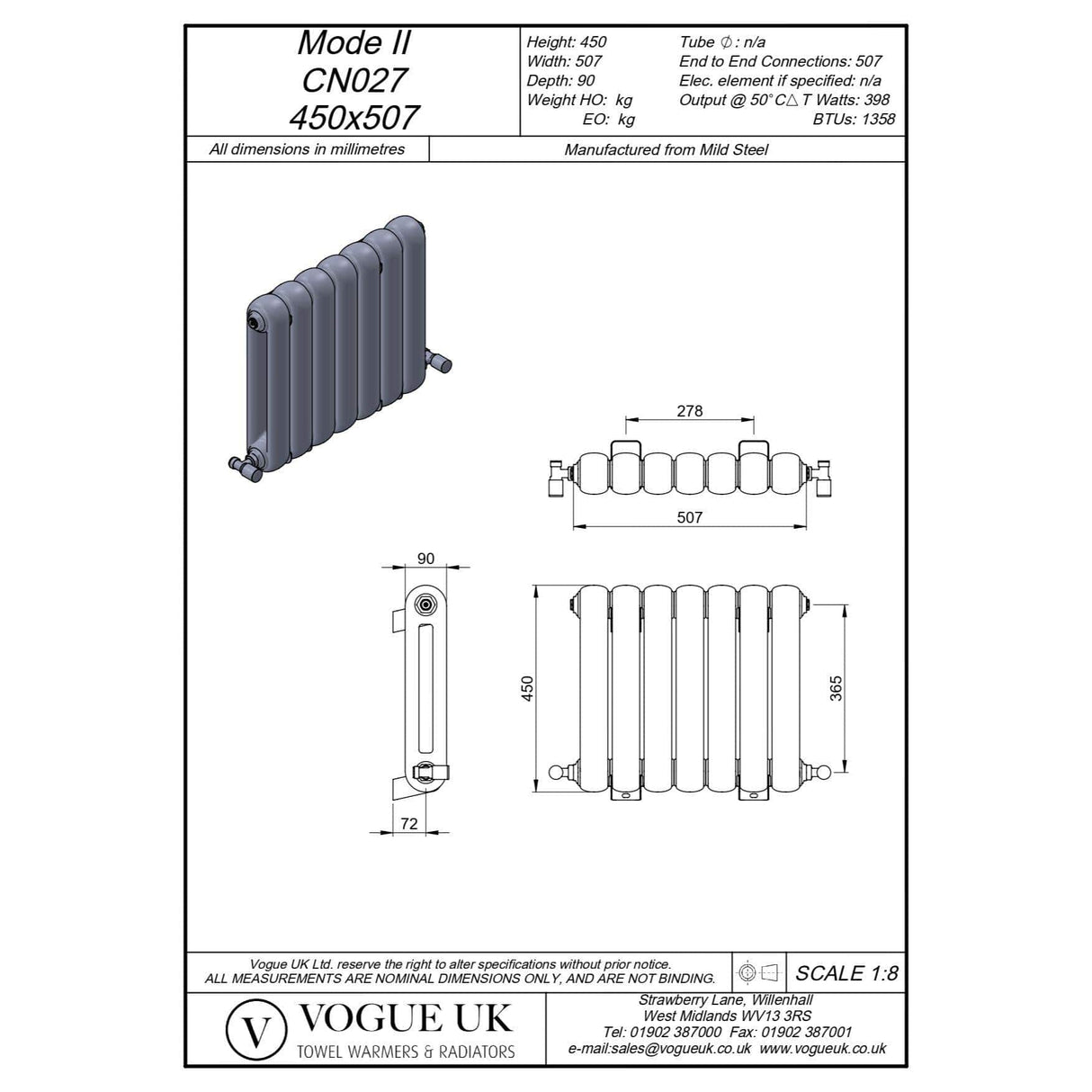 Vogue Column Radiators Vogue Mode II Traditional 2 Column Radiator in White 450 x 507mm