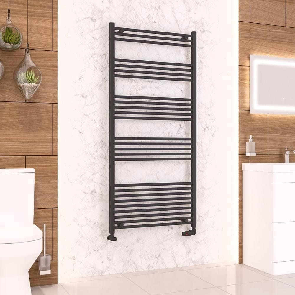 Eastbrook Ladder Rail Eastbrook Wendover Straight Vertical Heated Towel Rail in Matt Black 1600 x 750 / Electric Only