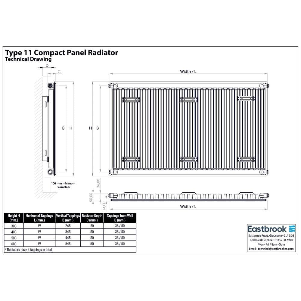 Aquarius Bathrooms Type 11 Aquarius Type 11 Compact Panel Radiator In Gloss White