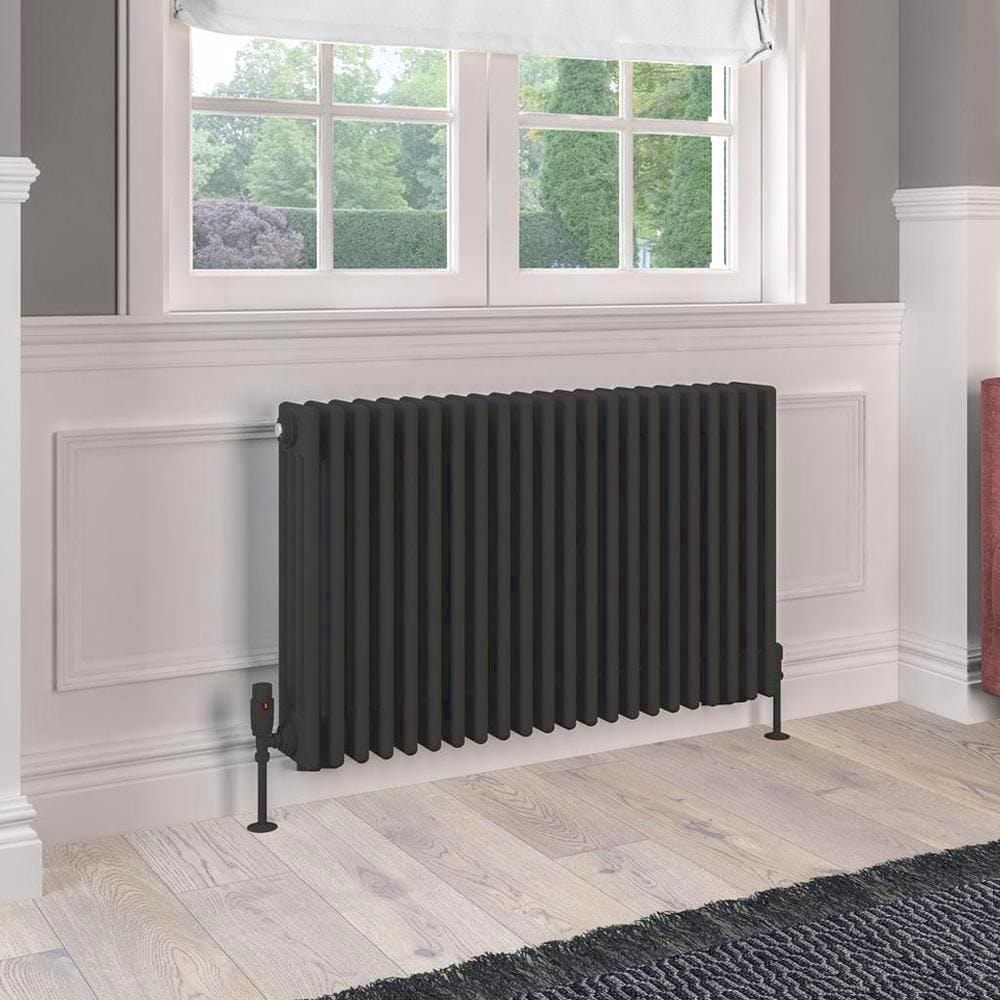 Eastbrook Column Radiator Eastbrook Rivassa Traditional 4 Column Radiator in Matt Black 600 x 1010 / Electric Only