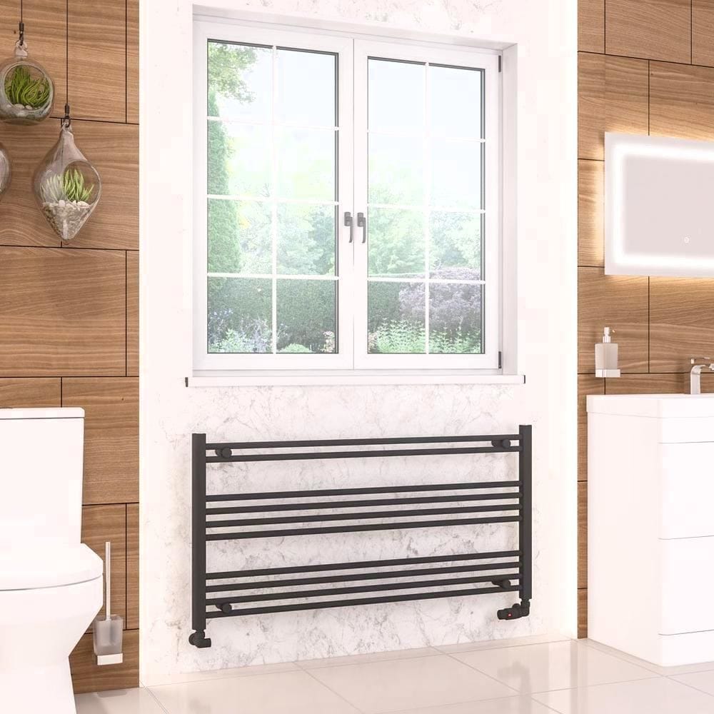 Eastbrook Ladder Rail Eastbrook Wendover Straight Vertical Heated Towel Rail in Matt Black 600 x 1200 / Electric Only