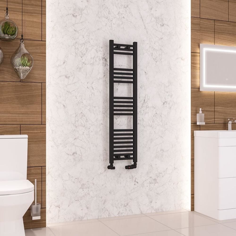 Eastbrook Ladder Rails Eastbrook Wendover Straight Vertical Heated Towel Rail in Matt Black 1200 x 300 / Central Heating