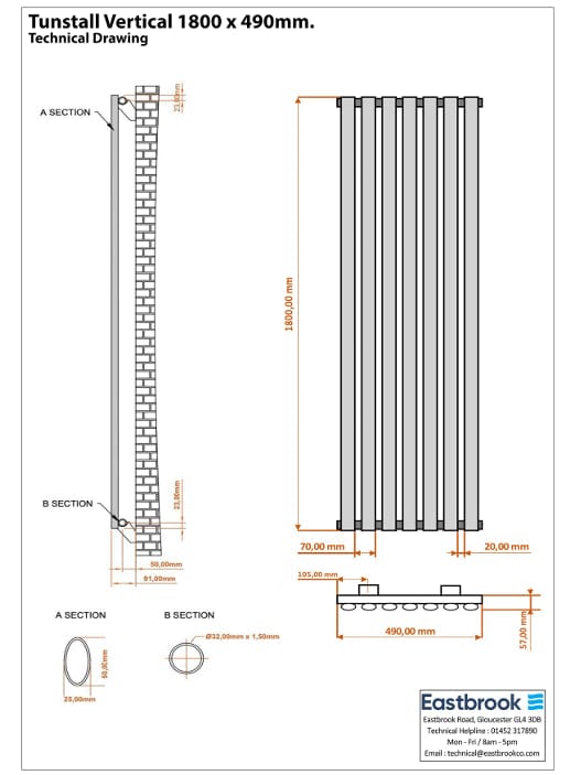Eastbrook Designer Towel Radiator Eastbrook Tunstall Straight Vertical Designer Radiator in Matt Black