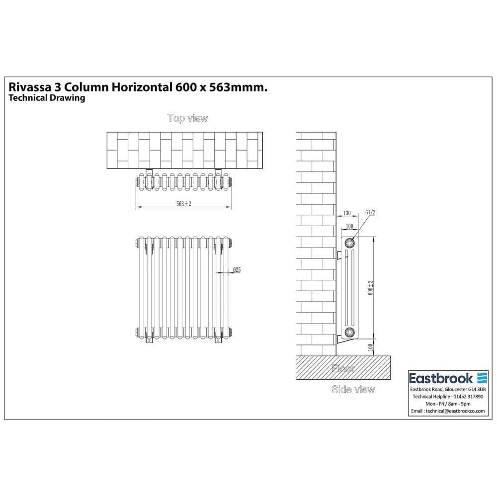 Eastbrook Column Radiator Eastbrook Rivassa Traditional 3 Column Radiator in Matt Black