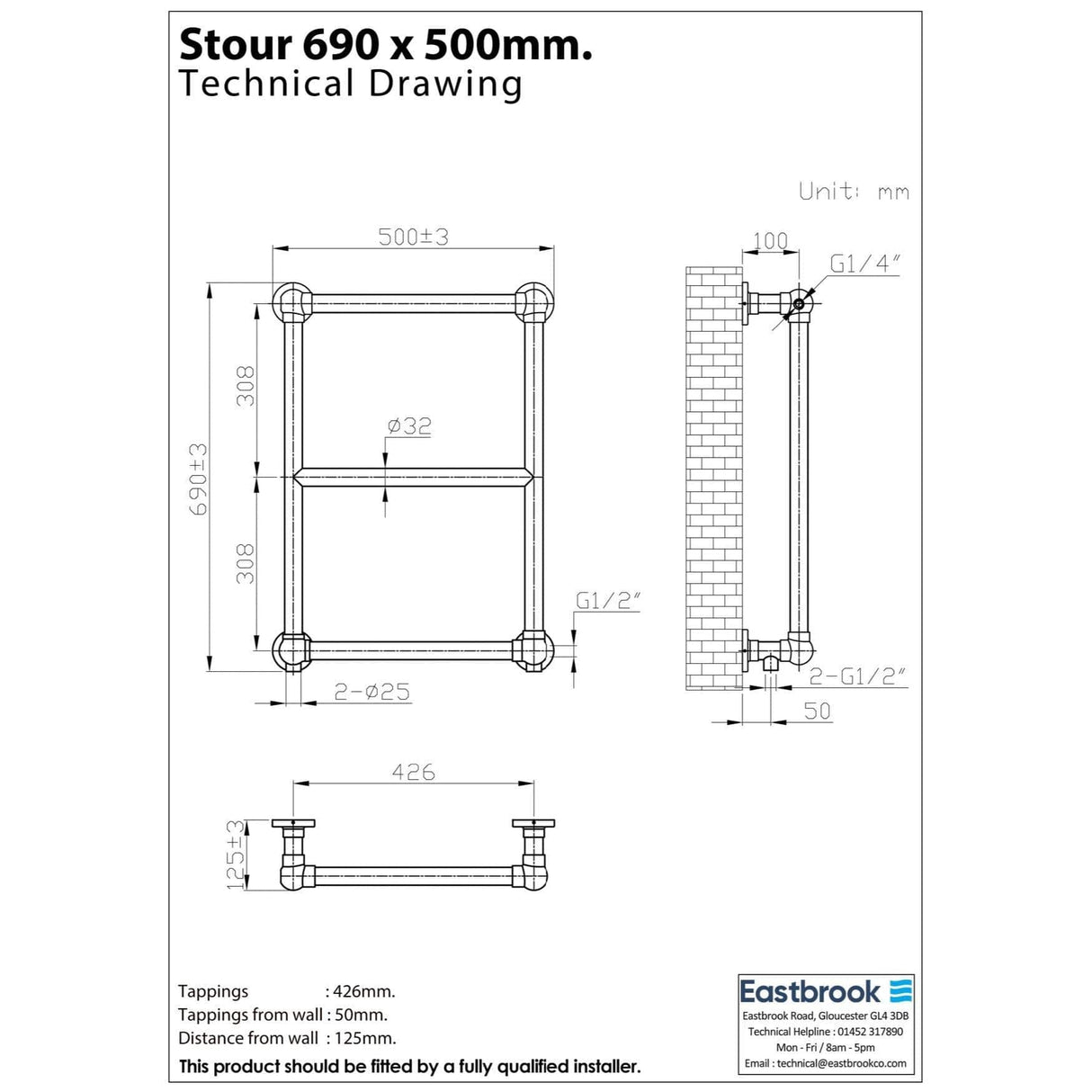 Eastbrook Traditional Towel Rail Eastbrook Stour Vertical Traditional Heated Towel Rail - 690 x 500mm - Chrome