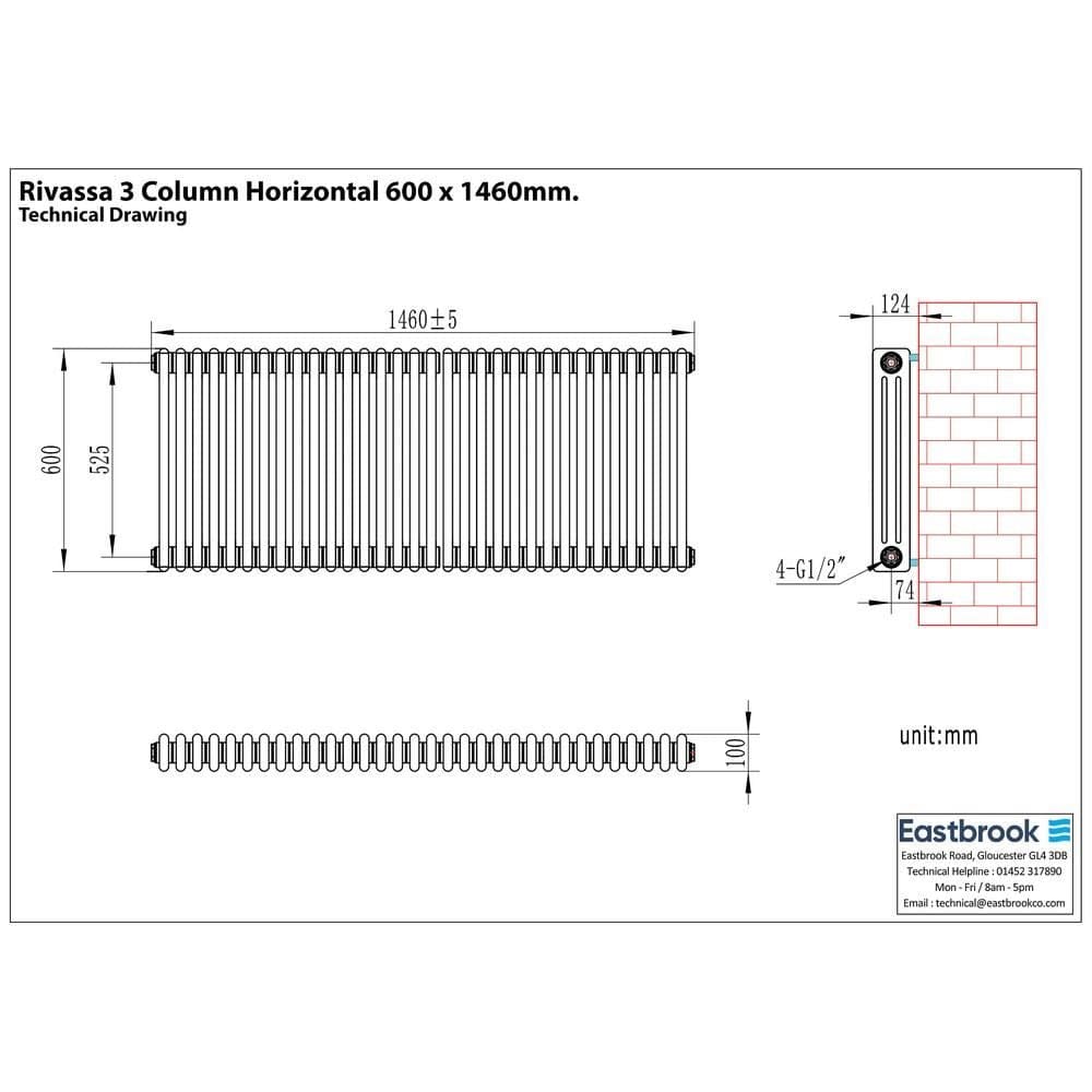 Eastbrook Column Radiator Eastbrook Rivassa Traditional 3 Column Radiator in Matt Black