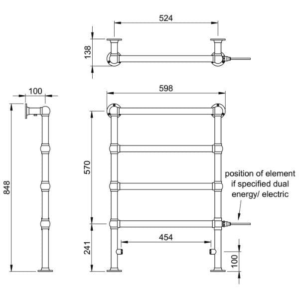 Vogue Traditional Towel Radiators Vogue Ballerina Traditional Straight Floor Mounted Heated Towel Rail in Chrome
