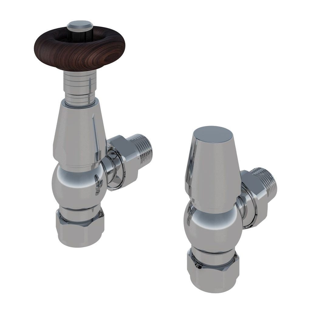 Totally Rads Eastbrook Thermostatic 15mm Angled Radiator Valve with Lockshield Pair - Chrome - 54.0008