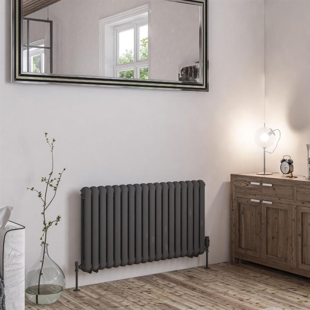 Eastbrook Column Radiators Eastbrook Rubano Straight Horizontal Traditional Column Radiator in Matt Anthracite 600 x 1103 / Dual Fuel