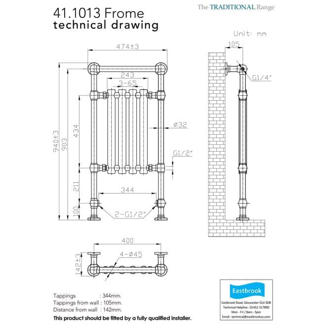 Eastbrook Insert Radiators Eastbrook Frome Straight Vertical Traditional Radiator in Chrome
