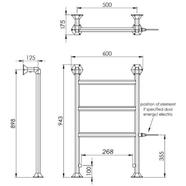 Vogue Traditional Towel Rail Vogue Art Moderne Straight Floor Mounted Traditional Towel Radiator in Chrome