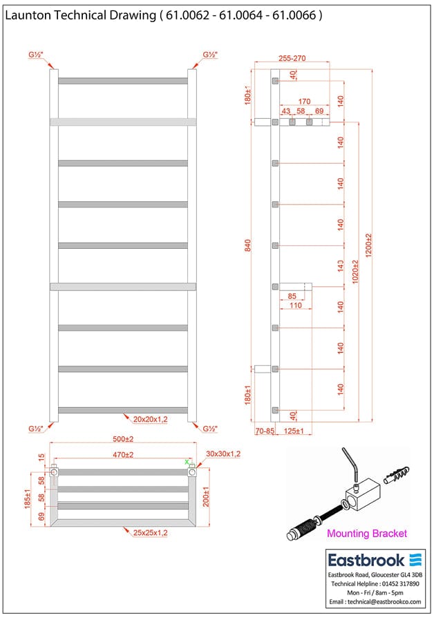 Eastbrook Designer Towel Radiator Eastbrook Launton Straight Vertical Heated Towel Rail in Matt White