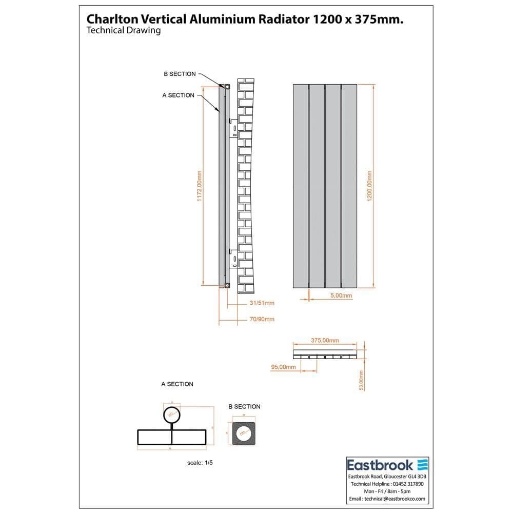 Eastbrook Panel Radiator Eastbrook Charlton Vertical Designer Radiator in Matt White