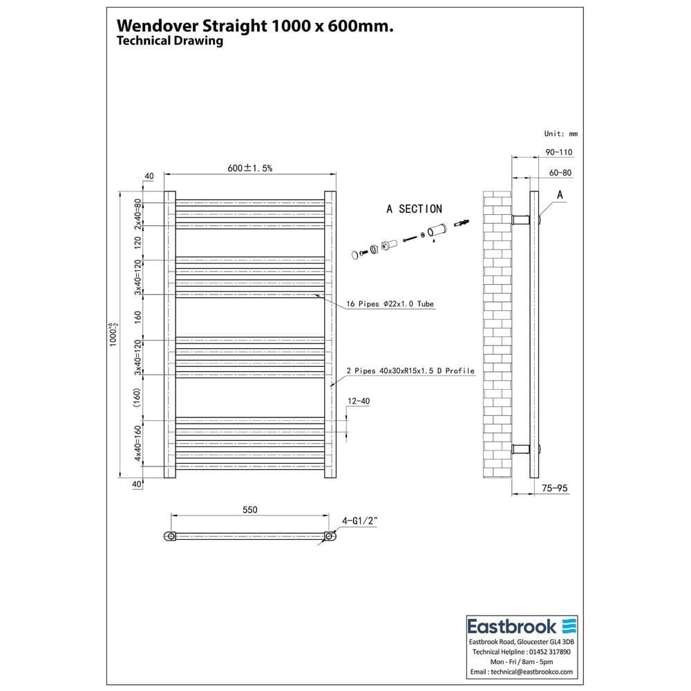 Eastbrook Wendover Straight Heated Towel Rail in Chrome