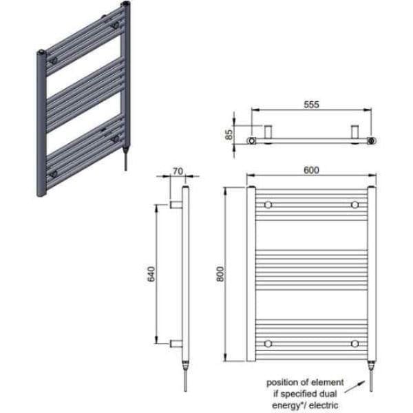 Vogue Ladder Rails Vogue Axis Straight Ladder Towel Rail in Chrome