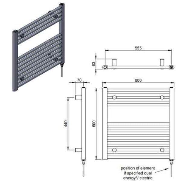 Vogue Ladder Rails Vogue Axis Straight Ladder Towel Rail in Chrome