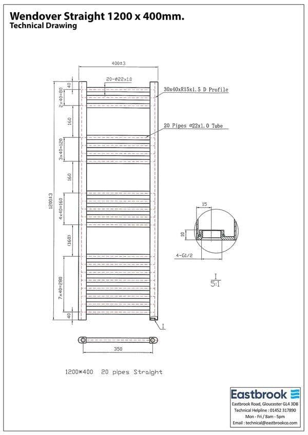 Eastbrook Ladder Rail Eastbrook Wendover Straight Heated Towel Rail in Anthracite