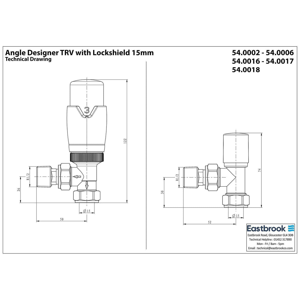 Eastbrook Radiator Valve Eastbrook Darlington Angled Thermostatic Radiator Valve with Lockshield (Pair)